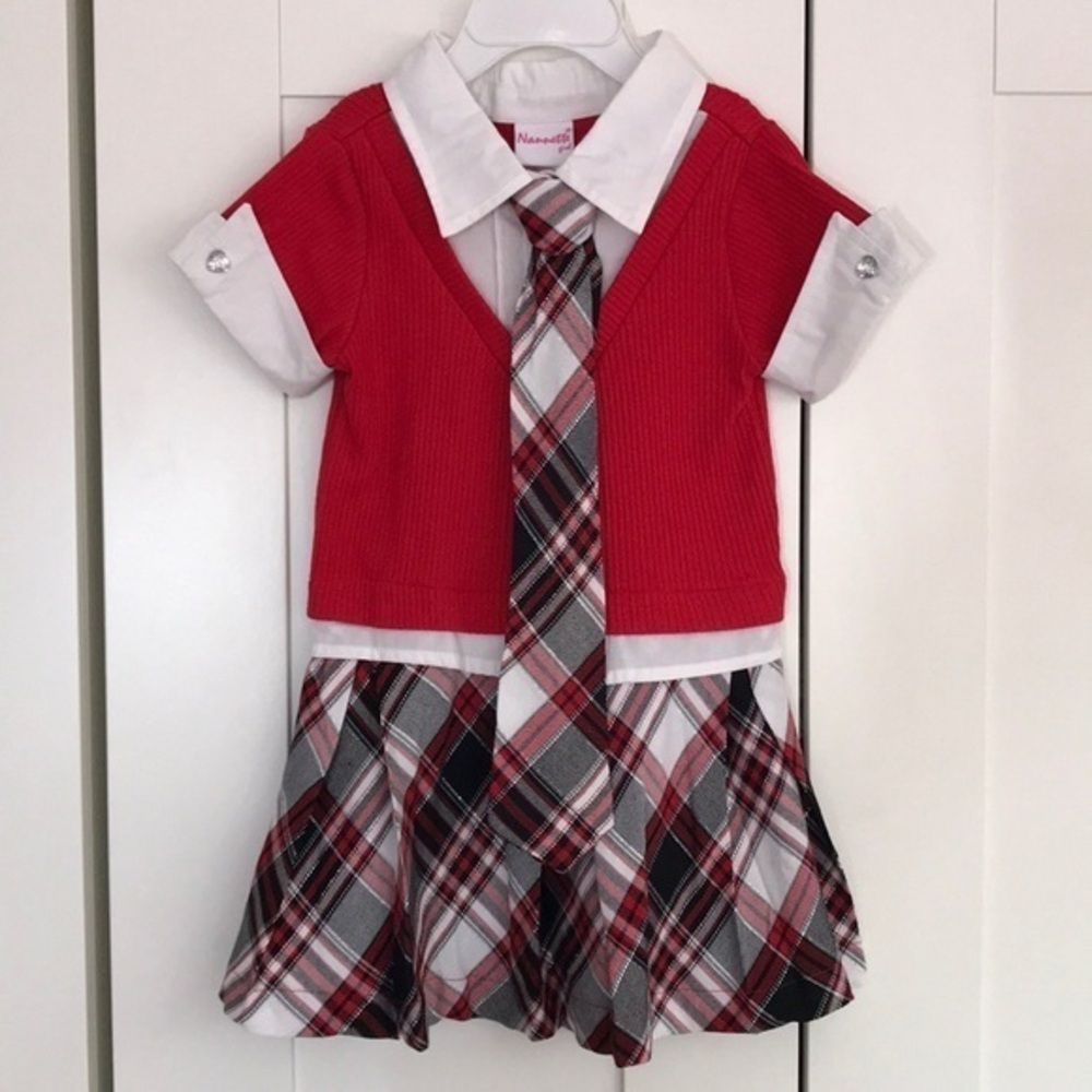 NWOT Nannette Toddler Girl Plaid Dress with Tie 2T